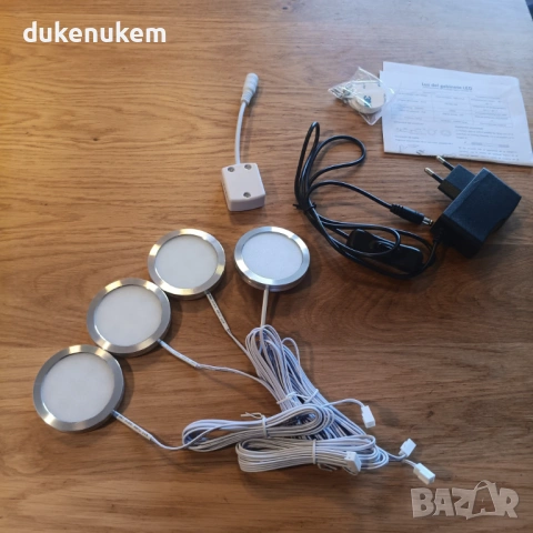 LED осветление за шкафове, лунички – комплект 4 бр., неутрално бяло, снимка 7 - Лед осветление - 53039658