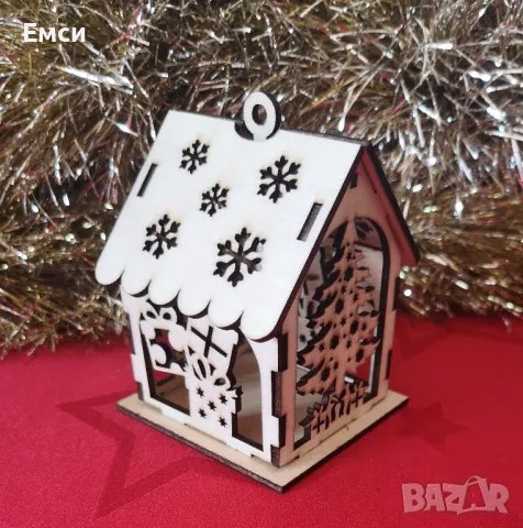 къщичка, фенер, елха, висулки, топки за елха. , снимка 3 - Сувенири от дърво - 48232115