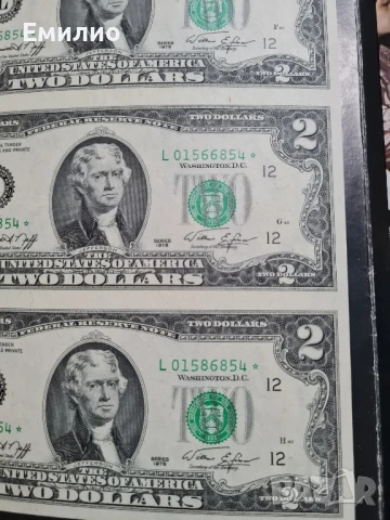 RARE.USA. UNCUT SHEET 4 GEM 1976 STAR $ 2 DOLLARS  STAR NOTES, снимка 5 - Нумизматика и бонистика - 50987020