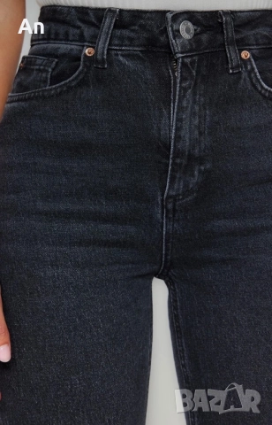 Черни дънки Mom с висока талия, снимка 5 - Дънки - 52176428