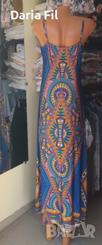 УНИКАЛНО КРАСИВА дълга рокля в кралскосин цвят с етномотивии, снимка 6 - Рокли - 41730419