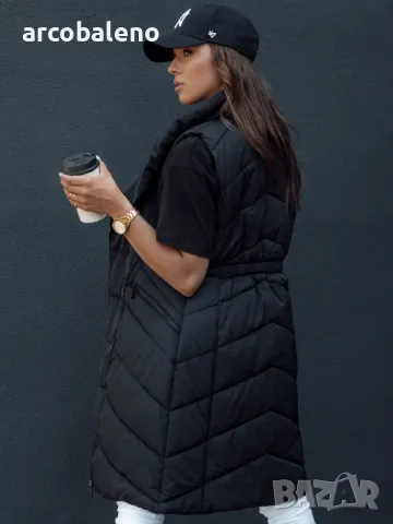 Дамско дълго ватирано яке без ръкави и качулка SERKIS, 2цвята , снимка 8 - Якета - 47464572