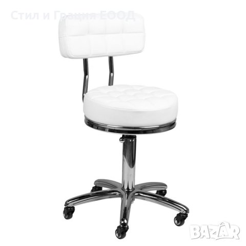 Козметичен стол - табуретка с облегалка AM-877 55/74 см - бяла/черна