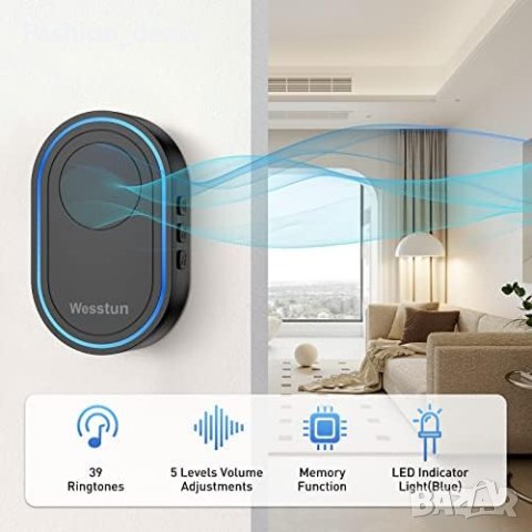Нов Водоустойчив Безжичен звънец за врата/Обхват 300м. LED индикатор, снимка 7 - Други стоки за дома - 41396565