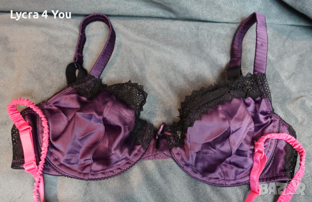 75С размер лилав сатенен сутиен с черна дантела с меки чашки, снимка 6 - Бельо - 36255998