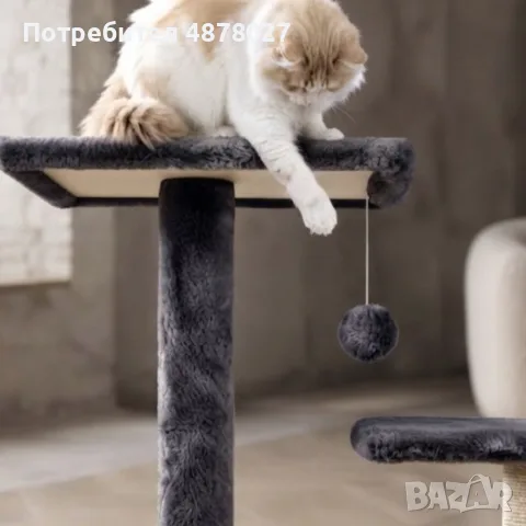 Котешка драскалка с къщичка, хамак и рампа, 125 см, тъмносива, снимка 3 - За котки - 55936842