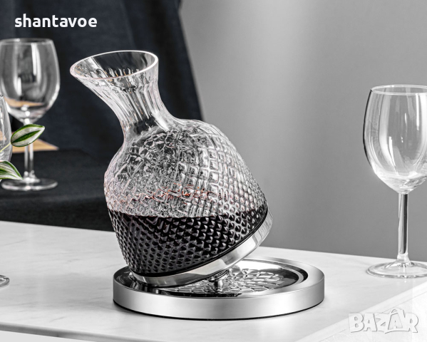Кристален въртящ се декантер за вино със стойка 