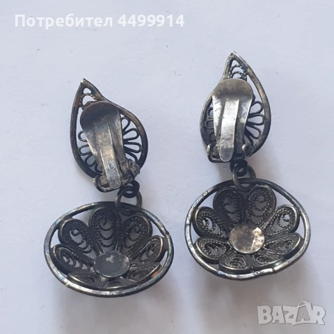 Стари сребърни обеци филигран, снимка 4 - Антикварни и старинни предмети - 51318066