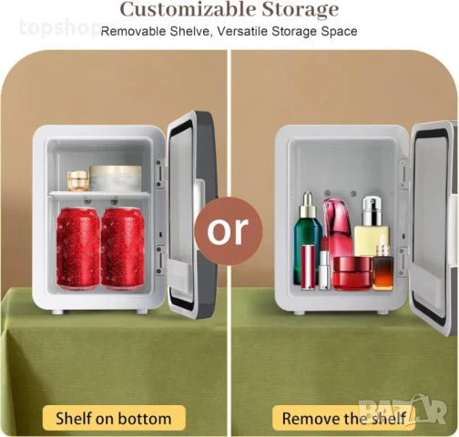 НОВ 2 в 1 мини хладилнк с функция за подгряване, адаптер за кола, сив, снимка 3 - Хладилници - 50501512