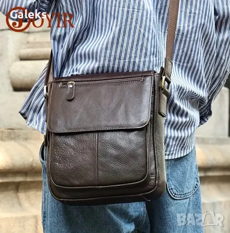 Мъжка кожена чанта през рамо с Творческа визуализация (в Черно и Кафяво)!, снимка 9 - Чанти - 49902532