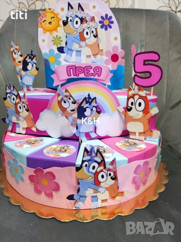 Картонена торта Блуи и Бинго 