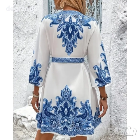 Синя Рокля с орнаменти в стил Zimmermann, снимка 3 - Рокли - 51516823