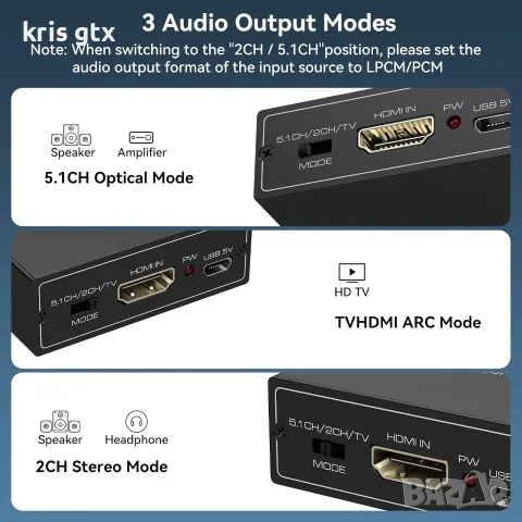 HDMI Audio Extractor / Аудио екстрактор 4K@60Hz с ARC eARC, снимка 5 - Други - 55547114