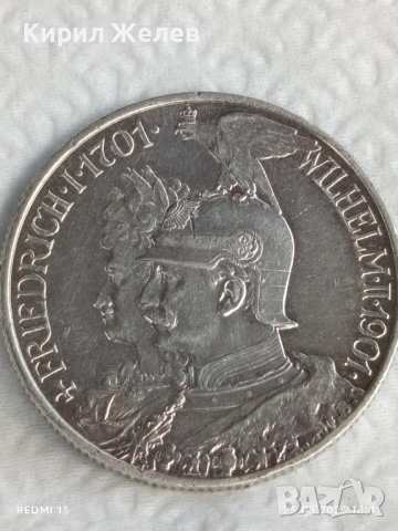 Сребърна монета 2 марки 1901г. Германия тема 200г. ПРУСИЯ уникат за КОЛЕКЦИОНЕРИ 20183, снимка 3 - Нумизматика и бонистика - 51486896