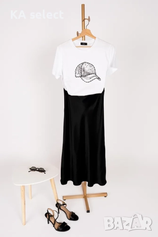 Черна сатенена миди пола