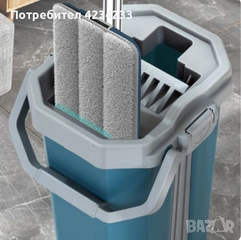 Комплект моп за почистване и кофа със система за изстискване, снимка 2 - Мопове, кофи, четки и метли - 53754038