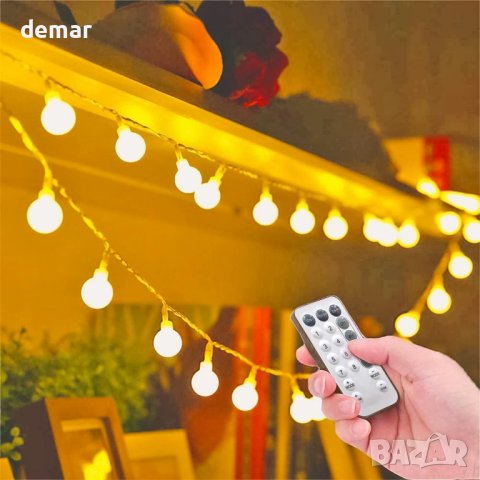 Водоустойчиви приказни светлини на батерии 5 метра 50 светодиода 8 режима (топло бяло) 