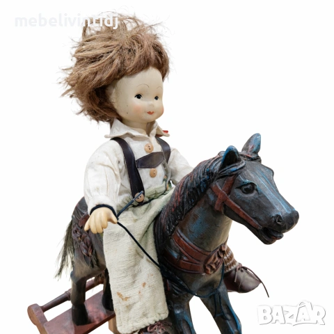 Ретро кукла с дървен люлеещ се кон, снимка 8 - Антикварни и старинни предмети - 53685204