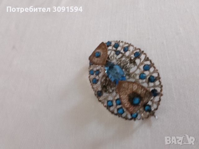 Стара Дамска Брошка със сини циркони и филигран , снимка 9 - Антикварни и старинни предмети - 41621144