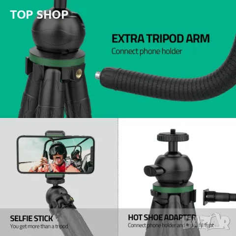 TECELKS ZJ25 2-в-1 многофункционален мини гъвкав статив Трипод Селфи Стик, снимка 5 - Чанти, стативи, аксесоари - 48938422