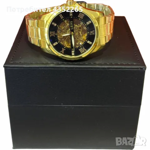 Луксозен и елегантен мъжки златист часовник LEIYI, снимка 3 - Мъжки - 49739224