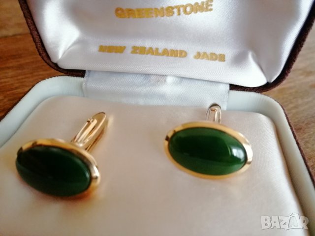 Мъжки позлатени копчета за ръкавели - Greenstone (Нефрит), снимка 2 - Други - 13659384