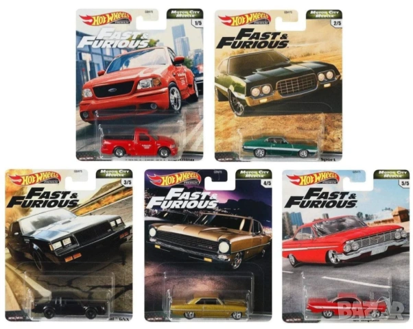 Hot Wheels Premium Fast & Furious Motor City Muscle Set of 5 Cars Пълен сет oт 5 колички, снимка 2 - Коли, камиони, мотори, писти - 53102456