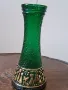 Стара немска ваза зелено стъкло с позлата 18/4, снимка 2