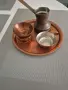 Продавам комплект от медни джезве, чаша, свещник, поднос, снимка 2