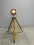 Винтидж индустриален прожектор на дървен статив, снимка 1