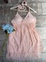 Нежна елегантна ефирна женствена  рокля 3D цветя  в прасковен цвят размер L , снимка 4