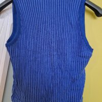 Дамска къса синя блуза с платка деколте S-М 95 % памук, снимка 3 - Тениски - 41414497