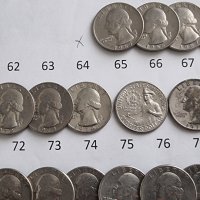 Монети. САЩ. 1/4 Американски долари . Quarter . Пълен комплект. 33  бройки. От 1965 до 1998 г. вкл., снимка 4 - Нумизматика и бонистика - 30118402