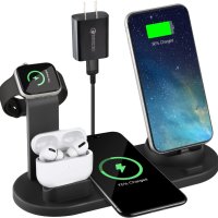 Безжично зарядно устройство 6 в 1, Съвместимо със зарядно за Airpods/iPhone/Apple Watchс,Qi устройст, снимка 1 - Безжични зарядни - 41964944