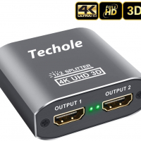 Techole 4K HDMI сплитер - 2-посочен, алуминиев, 1.4 HDCP Bypass, 4K@30Hz 1080P 3D за PS4 Xbox Sky Bo, снимка 1 - Кабели и адаптери - 36234901