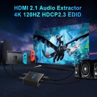 4K 120Hz HDMI 2.1 Audio Extractor 2X1 VRR ALLM HDCP2.3 HDR10 ARC CEC Audio Extractor Switch 2 IN 1 O, снимка 9 - Други - 41632915