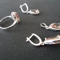 НАМАЛЕН  НОВ  Сребърен комплект със султанит - обеци, пръстен , медальон, снимка 6 - Бижутерийни комплекти - 34266354