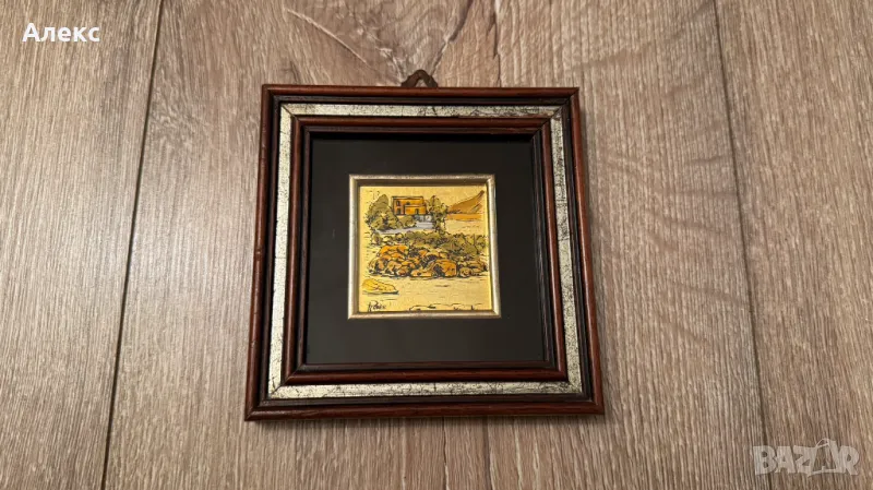 Винтидж малка картина, златно фолио– Италия, подпис., снимка 1