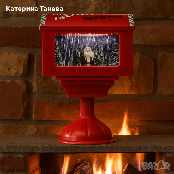 Музикална пощенска кутия „Santa North Pole“ с ефект на падащ сняг, снимка 1