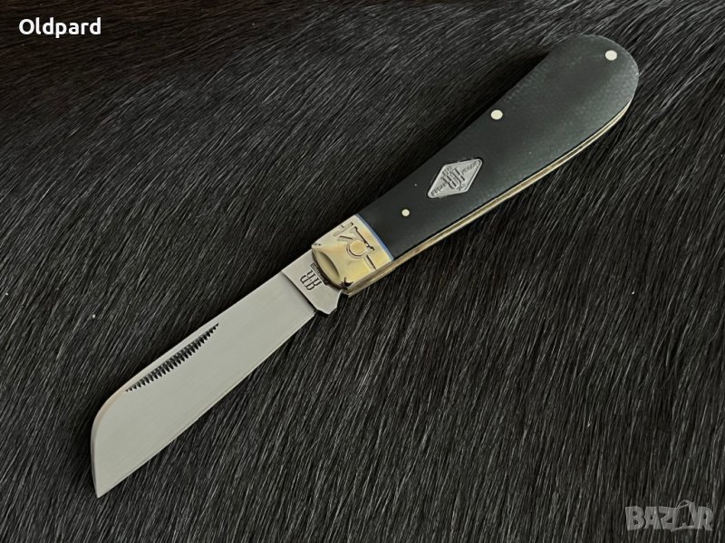 Висококачествен класически сгъваем нож с едно полирано острие. Hawkbill Black Micarta (RR2213), снимка 1