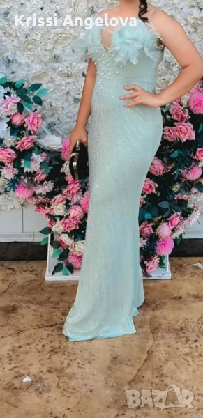 Красива и нежна рокля с камъни и пера, снимка 1