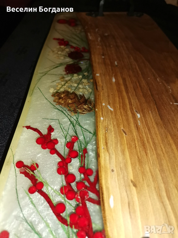 Дъска за сервиране и рязане, епоксидна смола с коледни мотиви, снимка 1