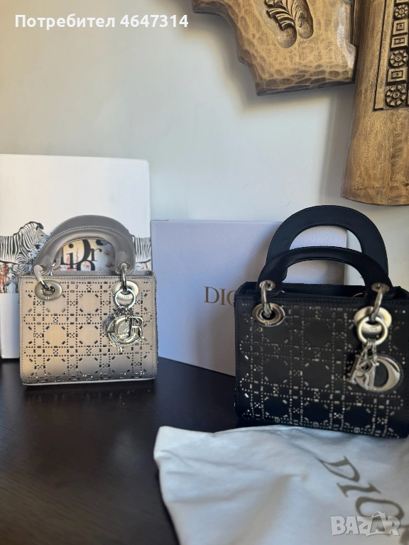 Lady Dior чанта в черно бляскава, снимка 1