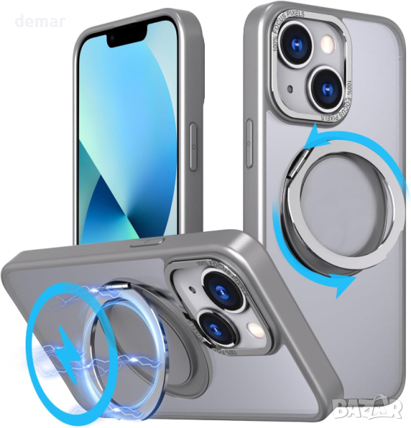 S. Dawezo 360° магнитна стойка с пръстен за калъф за iPhone 13 , съвместим с Magsafe, титаниево сиво, снимка 1