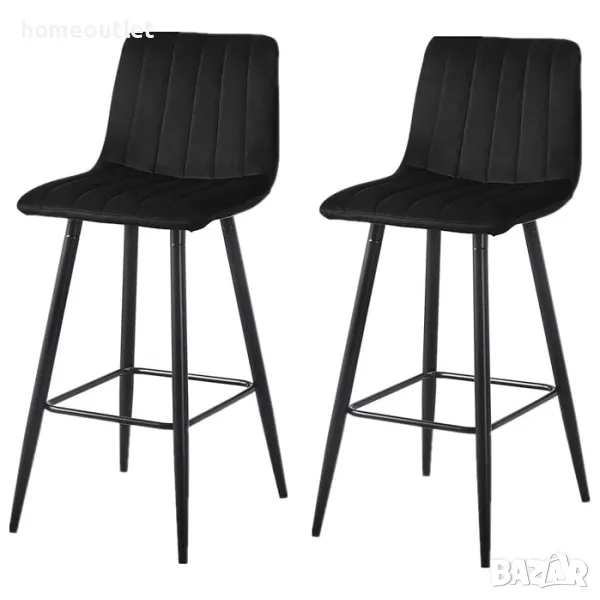 Бар стол с кадифена дамаска, к-т от 2бр - C-UDC051BL, снимка 1