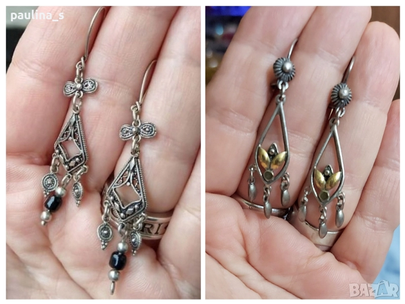 Два различни чифта / Етно винтидж сребърни обеци проба 925 , снимка 1