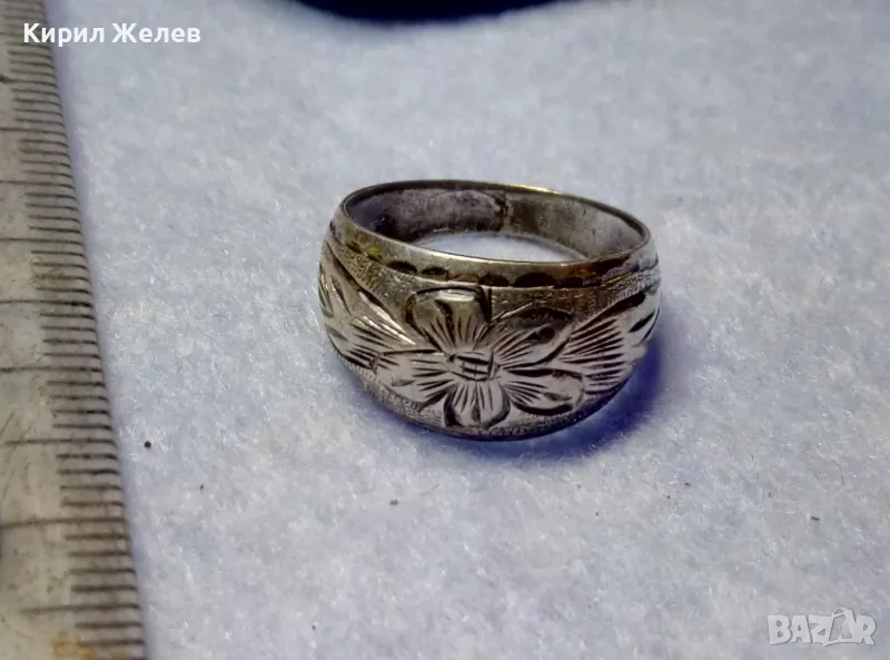 СТАРИНЕН РЪЧНО ФЛОРАЛНО ОРНАМЕНТИРАН СРЕБЪРЕН ПРЪСТЕН СРЕБРО ВИСОКА ПРОБА МАЙСТОРСКА РАБОТА 50114, снимка 1