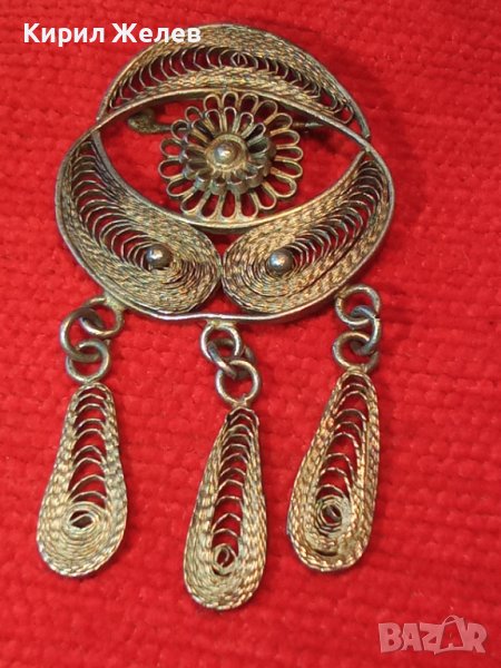 РЕТРО ФИЛИГРАННА СРЕБЪРНА БРОШКА с ГРАНУЛАЦИЯ МАЙСТОРСКА ЮВЕЛИРНА РАБОТА СРЕБРО 950 ПРОБА 5090, снимка 1