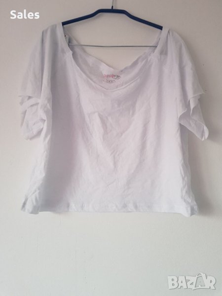 Бяла кроп тениска с голи рамене м,L, снимка 1
