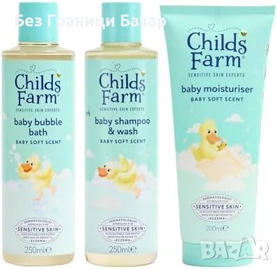 Нов Нежен комплект за баня Childs Farm 3 части за бебе Пяна, гел и лосион, снимка 1